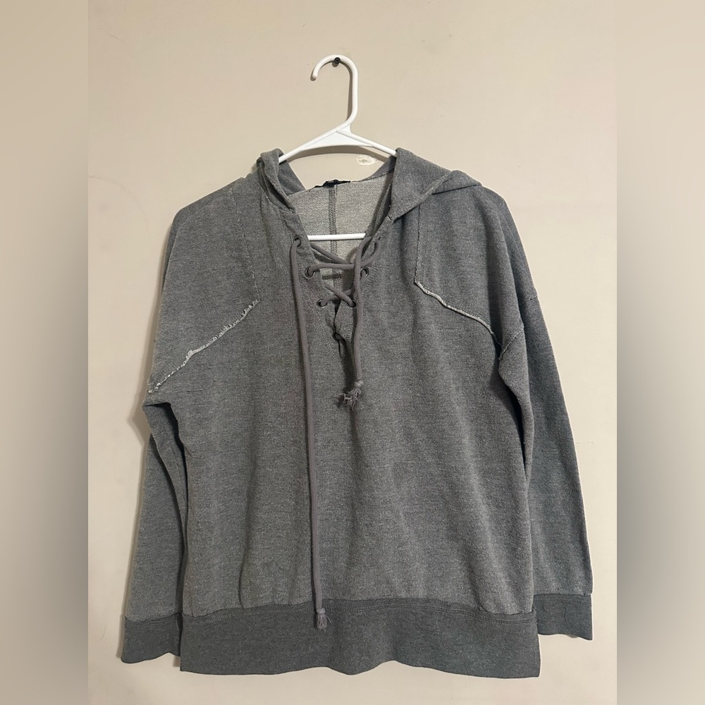 Gray Pullover Drawstring Hoodie
